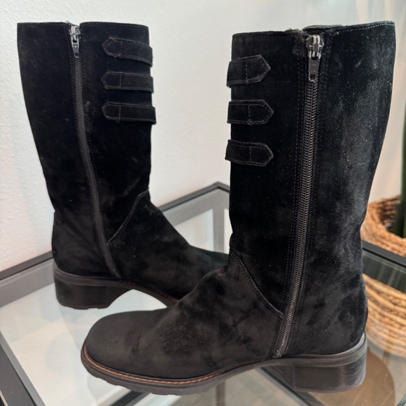 AQUATALIA BY Marvin K Black Suede Weatherproof Buckle mid calf boots 9.5 - Picture 12 of 16